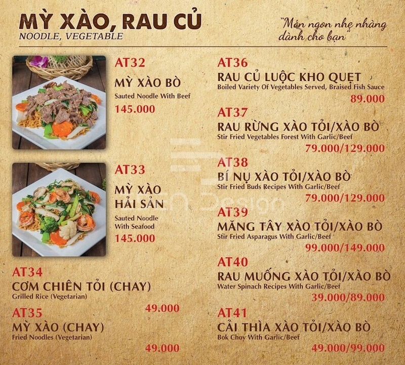 Thiết kế menu nhà hàng truyền thống gợi nhớ đến quán ăn gia đình