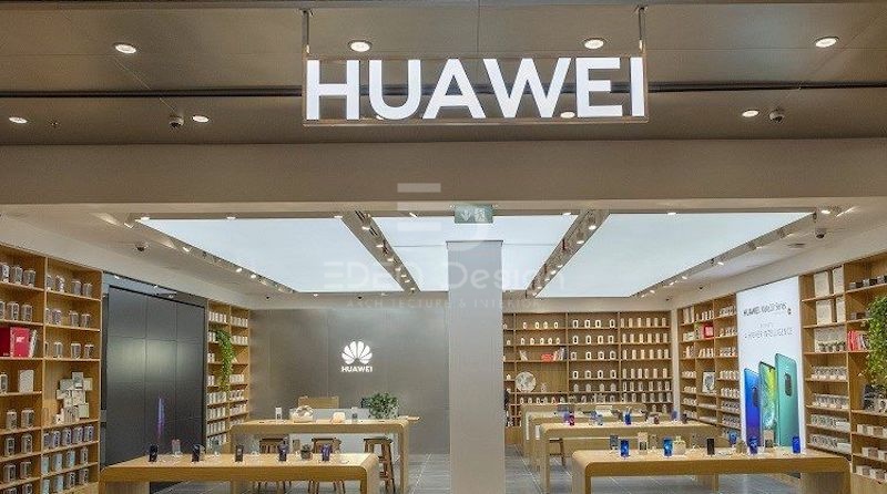 Mẫu cửa hàng điện thoại 30m2 hãng Huawei ưu tiên nội thất gỗ