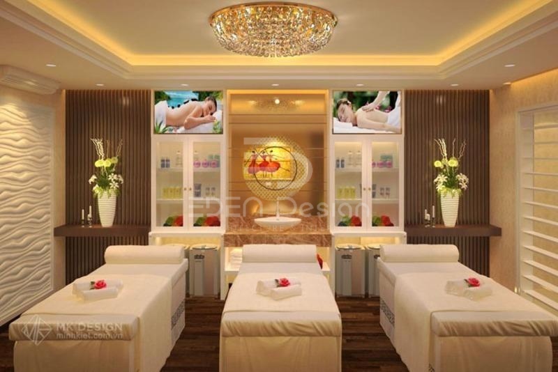 Hệ thống đèn chiếu sáng sáng tạo làm nổi bật và thêm phần ấn tượng cho không gian spa