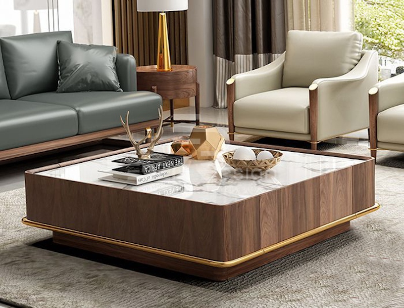 Bàn trà là một vật dụng không thể thiếu khi trang trí sofa phòng khách