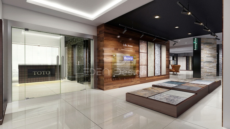 Mẫu showroom gạch ốp lát diện tích lớn thể hiện giá trị sản phẩm