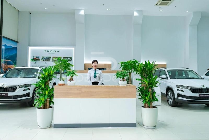 Các mảng xanh mướt được bố trí khéo léo lồng ghép vào nội thất showroom