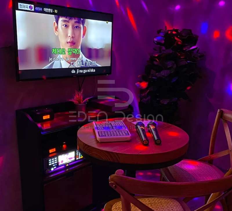 Phòng Karaoke Box nhỏ gọn nhưng được trang bị đầy đủ âm thanh và ánh sáng hiện đại