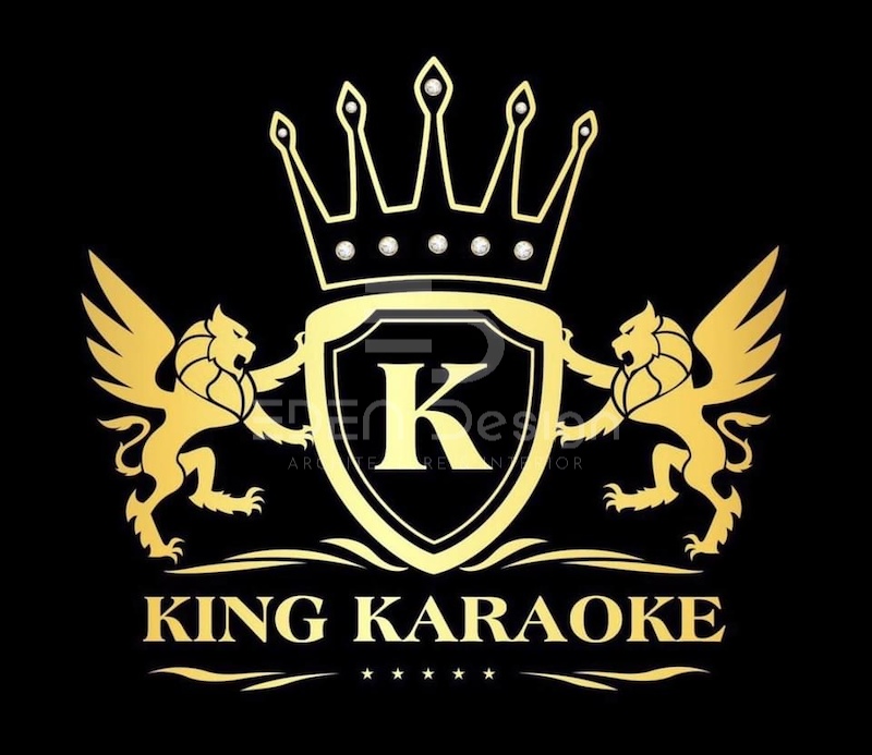 Thiết kế logo quán karaoke với hình vương miện tinh tế, tượng trưng cho dịch vụ đẳng cấp