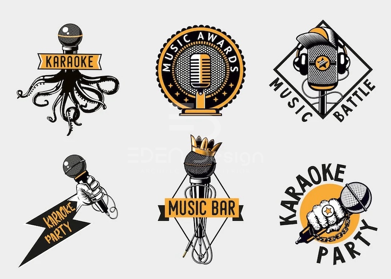 Logo quán karaoke đẹp với điểm nhấn là Microphone