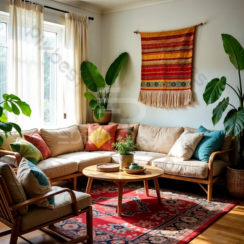 Gợi ý khu vực ngồi chờ cho salon tóc phong cách Boho.