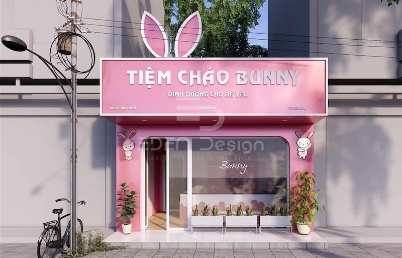 Thiết kế quán cháo dinh dưỡng màu sắc tươi sáng, vui tươi, gần gũi với trẻ nhỏ