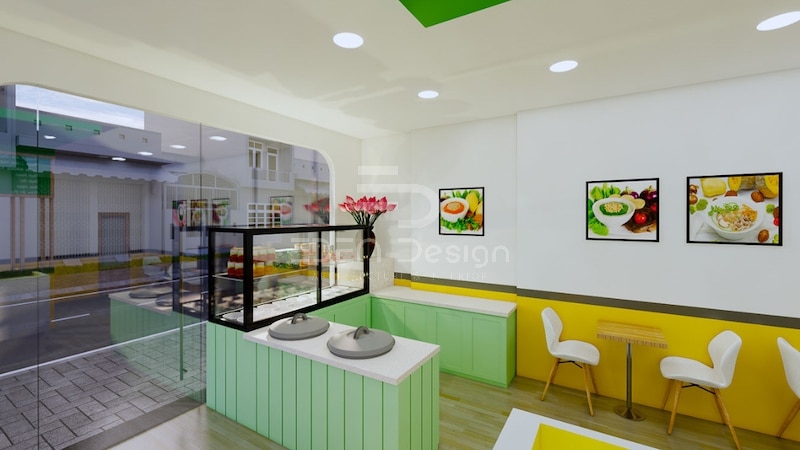 Tiệm cháo dinh dưỡng được bố trí hợp lý, tận dụng tối đa diện tích mà vẫn tạo cảm giác thoáng mát