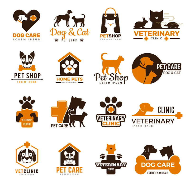 Logo phòng khám thú y lấy hình ảnh dễ thương với màu sắc chủ đạo vàng - nâu
