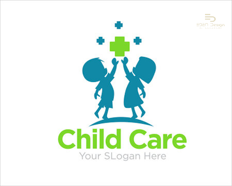 Logo phòng khám nhi khoa với hình ảnh bé trai và bé gái