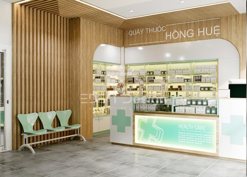 Không gian nhà thuốc ấm cúng bằng cách sử dụng chất liệu gỗ