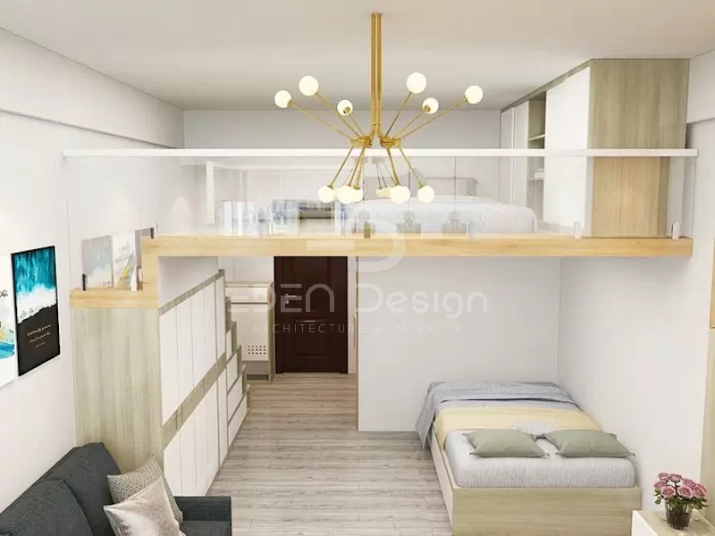 Tại phòng khách có thể tạo gác lửng để cải tạo thành không gian nghỉ ngơi