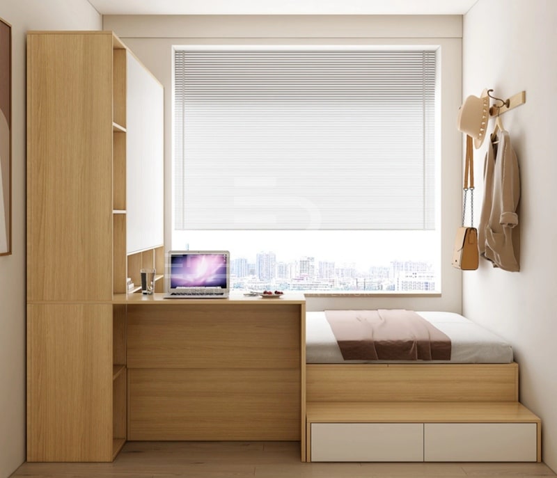 Khéo léo kết hợp giường ngủ và bàn làm việc để tối ưu hoá không gian