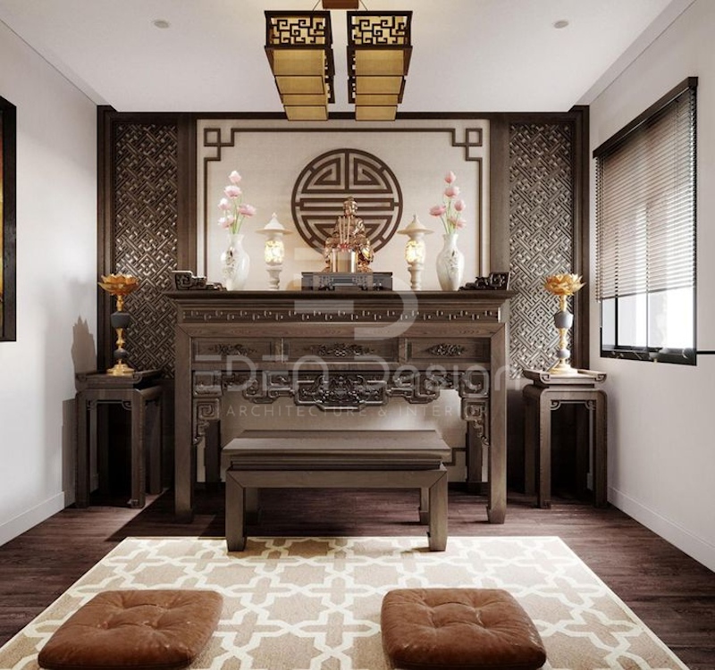 Phòng thờ theo hướng hiện đại sẽ sử dụng màu sắc tươi sáng và kiểu dáng mới mẻ