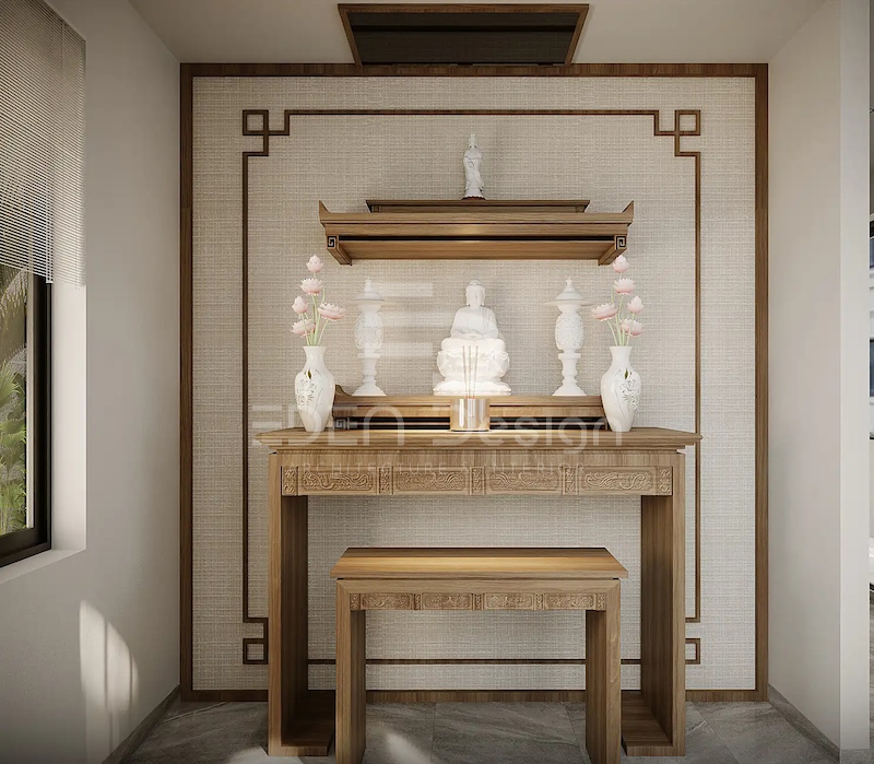 Sử dụng bàn thờ treo tường để giúp không gian căn phòng thông thoáng hơn