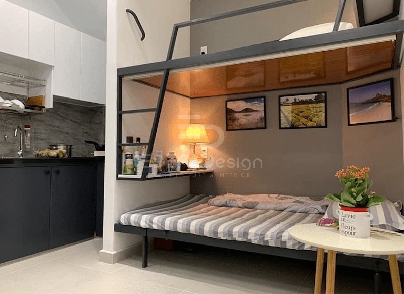 Đưa giường ngủ lên cao để tận dụng không gian phía dưới để lưu trữ