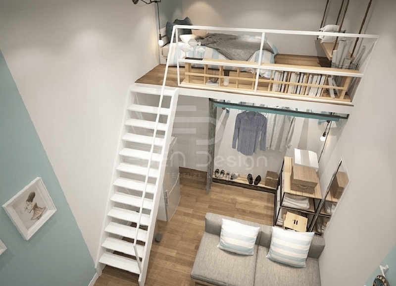 Phòng trọ 15m2 có gác lửng sẽ giúp tạo ra không gian riêng cho khu vực ngủ