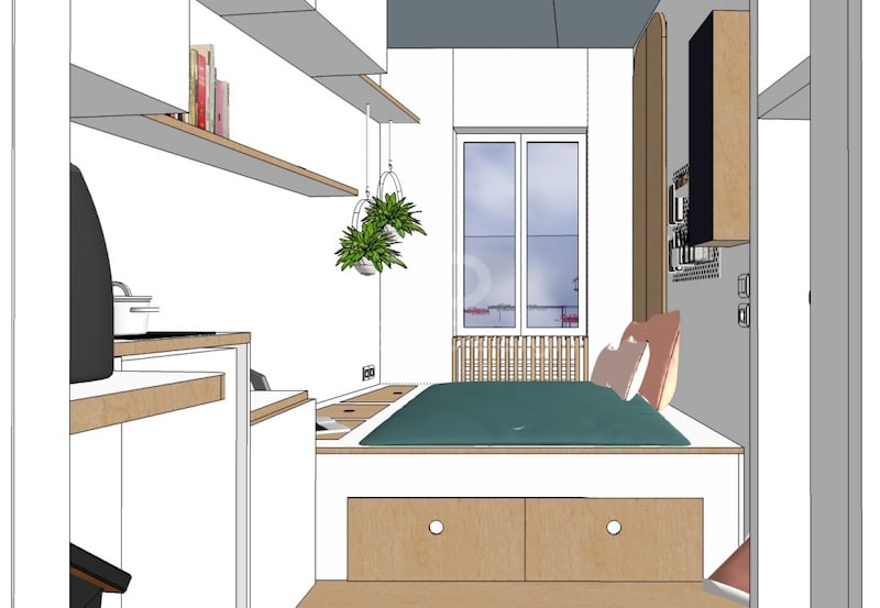 Với thiết kế đơn giản sẽ giúp phòng trọ 9m2 được rộng rãi hơn