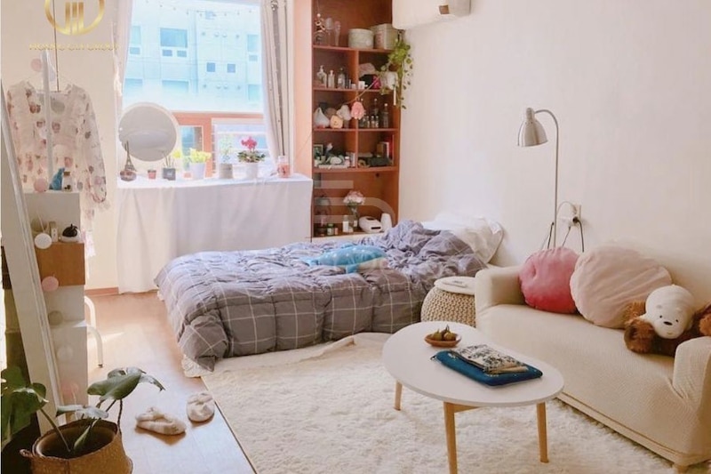 Hồng và trắng là màu chủ đạo cho những thiết kế phòng trọ 30m2 ngoạt ngào